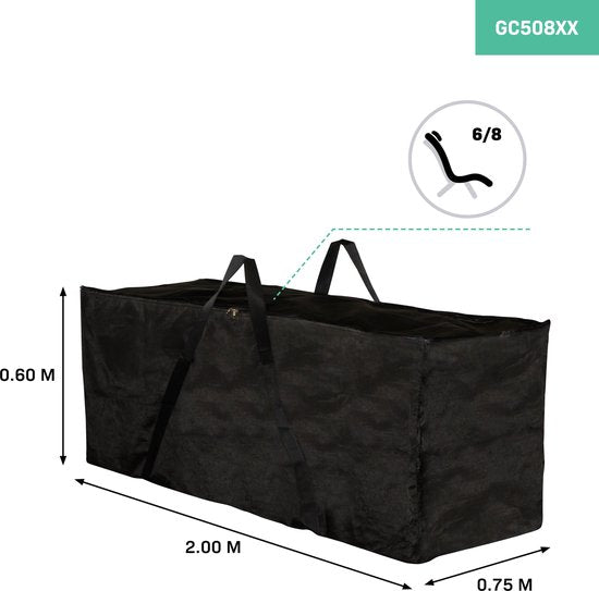 VONROC Premium Aufbewahrungstasche für Gartenstuhl-/Gartensitzkissen XL - 200x75x60cm - Für 6 bis 8 Kissen
