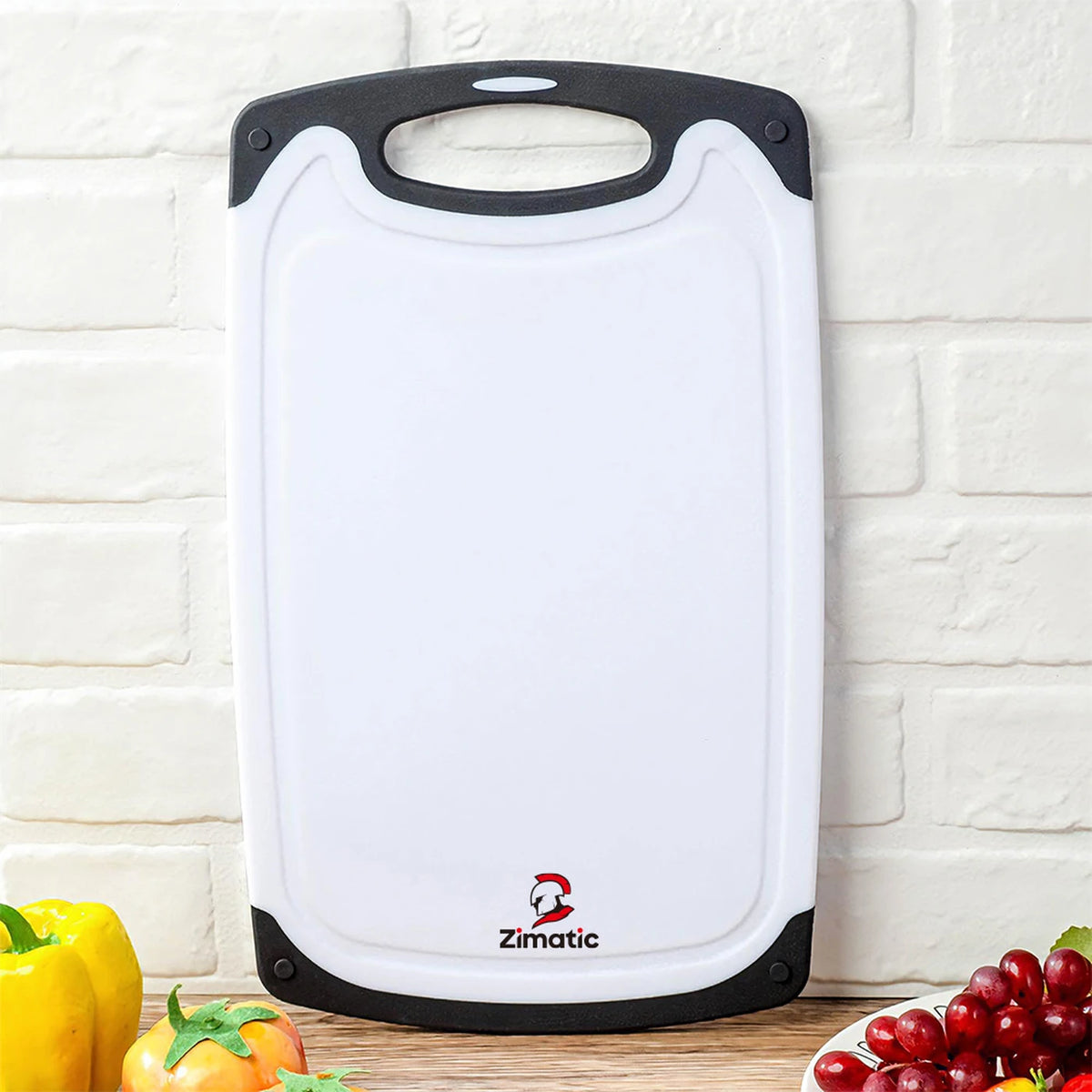 Zimatic Schneidebrett-Set, 3-teilig – Weiß/Schwarz – BPA-frei, rutschfester Griff