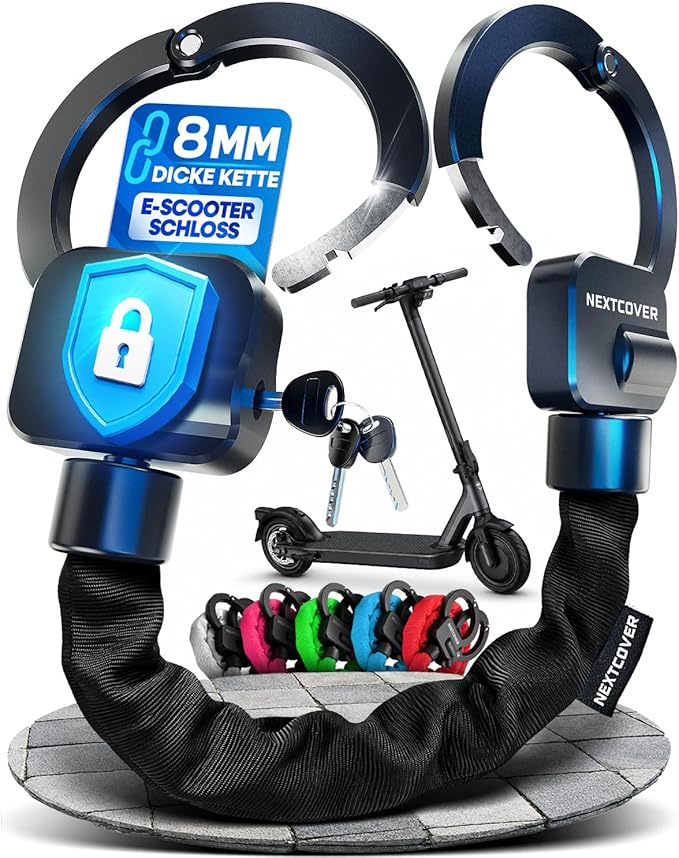 Nextcover E-Scooter-Kettenschloss 90 cm – mit 3 Schlüsseln – wetterfest und kratzfest