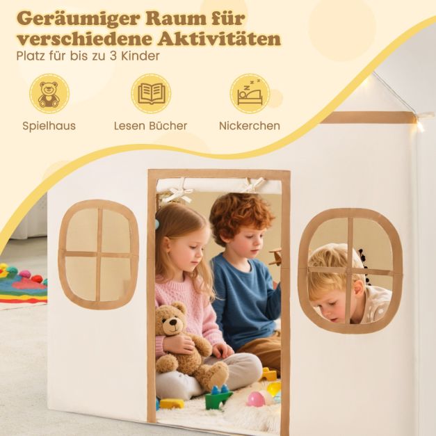 Coast Spielzelt für Kinder – Indoor-Spielhaus mit Sternenlampe und Spielmatte 120 x 101 x 143 cm – Beige/Braun