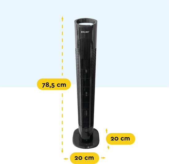 BRASQ - Turmventilator F500 mit Fernbedienung - 80 cm hoch - Timer & Schlafmodus - 50W - schwarz