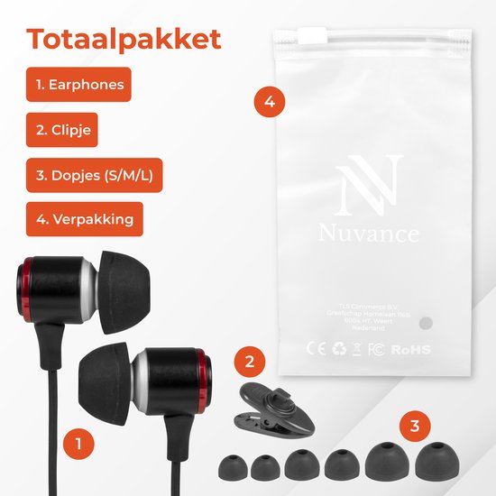 Nuvance - Ohrhörer mit Kabel - 3,5-mm-Klinkenanschluss - Ohrhörer mit Kabel - In-Ear-Kopfhörer mit Kabel und Mikrofon - Schwarz