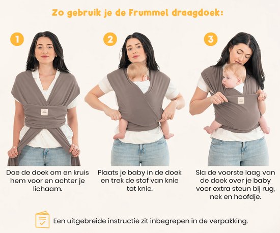 Frummel Baby-Tragetuch Taupe – Tragehilfe – Baby-Wickeltuch – Baby-Tragehilfe – Tragetuch für Babys – Babys von 0 bis 36 Monaten – Neugeborene