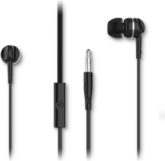 Motorola Ohrstöpsel mit Kabel 105 - In-Ear Ohrstöpsel - Inkl. 6 Silikon Ohrstöpsel in S, M und L - In-Line Mikrofon - Kristallklarer Klang - Schwarz