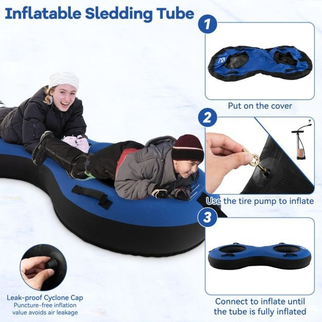 Coast 2-Sitzer-Schneeschlitten - 200 cm - Mit Kordelzug - Blau