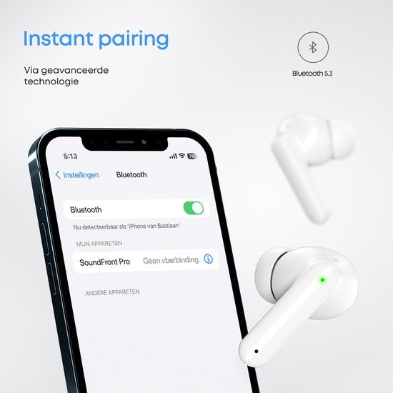 SoundFront Pro Wireless Earbuds - Bluetooth Kopfhörer - Earpods - Geeignet für Apple & Android - Weiß