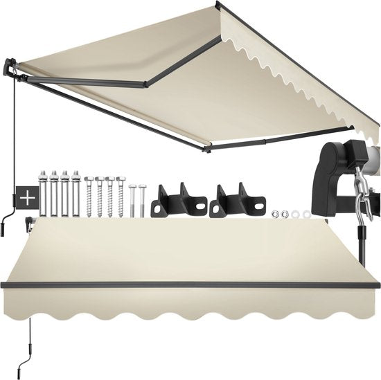 tectake® Sonnenschirm mit Gelenkarm - 250 x 200 cm - Markise - Sonnenschutz für Fenster, Balkon, Außenbereich - Wandmontierbar - Wasser- und UV-beständig - Beige