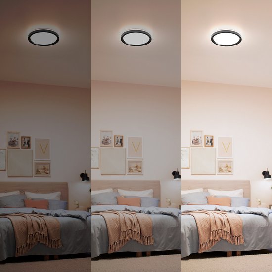 Philips All-in-One-Deckenleuchte – 2er-Pack – mit Fernbedienung – 24 W – LED-Beleuchtung – warmweißes bis kaltweißes Licht; 2700 K bis 6500 K – 30 cm – schwarz – rund