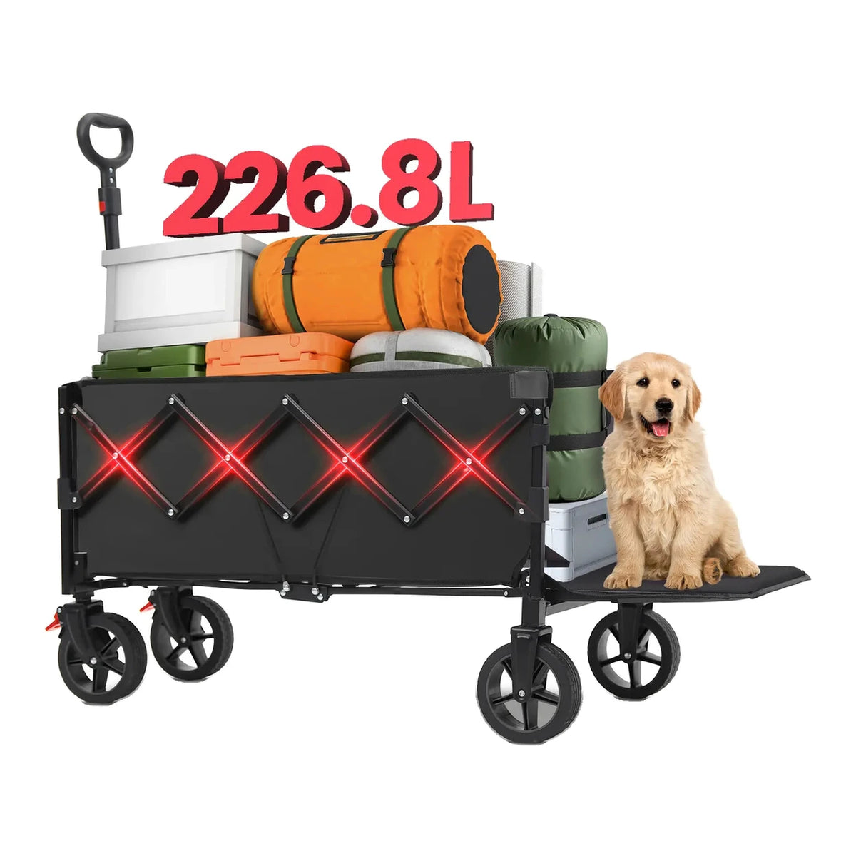 Sunula Faltbarer Handwagen 226,8 l – Bis zu 100 kg – Mit Lenkrollen – Für Camping & Haustiere
