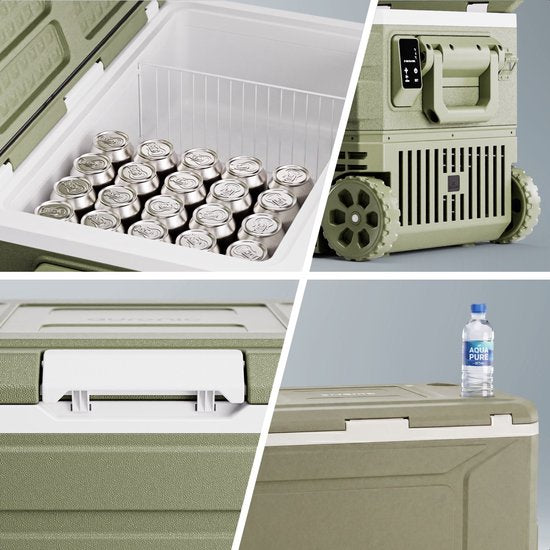 Auronic Electric Cool Box - Kompressor - 64L - 12V und 240 Volt - Camping Kühlschrank - Frigobox Auto - Mit Rädern und Griff - Grün
