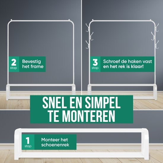 Avalo Industrial Clothes Rack - Metall - 110x33x150 CM - Weiß - Lagerung für Schuhe - Garderobe Rack mit Haken