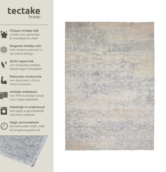 tectake® Teppich im Vintage-Design - Dalia - Niederflorteppich für Wohnzimmer, Kinderzimmer, Schlafzimmer oder Flur - waschbar - Div. Größe - 160x230cm - beige