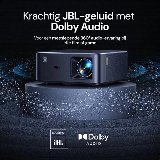 Yaber K2S Beamer – Projektor mit Dolby Audio und JBL 2.0-Lautsprechern – 800 ANSI-Lumen, 1080p Full HD – Android TV (über 7000 Apps) – Wi-Fi 6/Bluetooth – Tragbares Heimkino – Schwarz