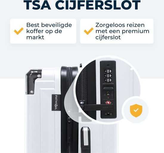 Pathsail - Handgepäck Koffer - PC - Leicht - Inkl. TSA-Schloss & Spinner-Räder - Weiß