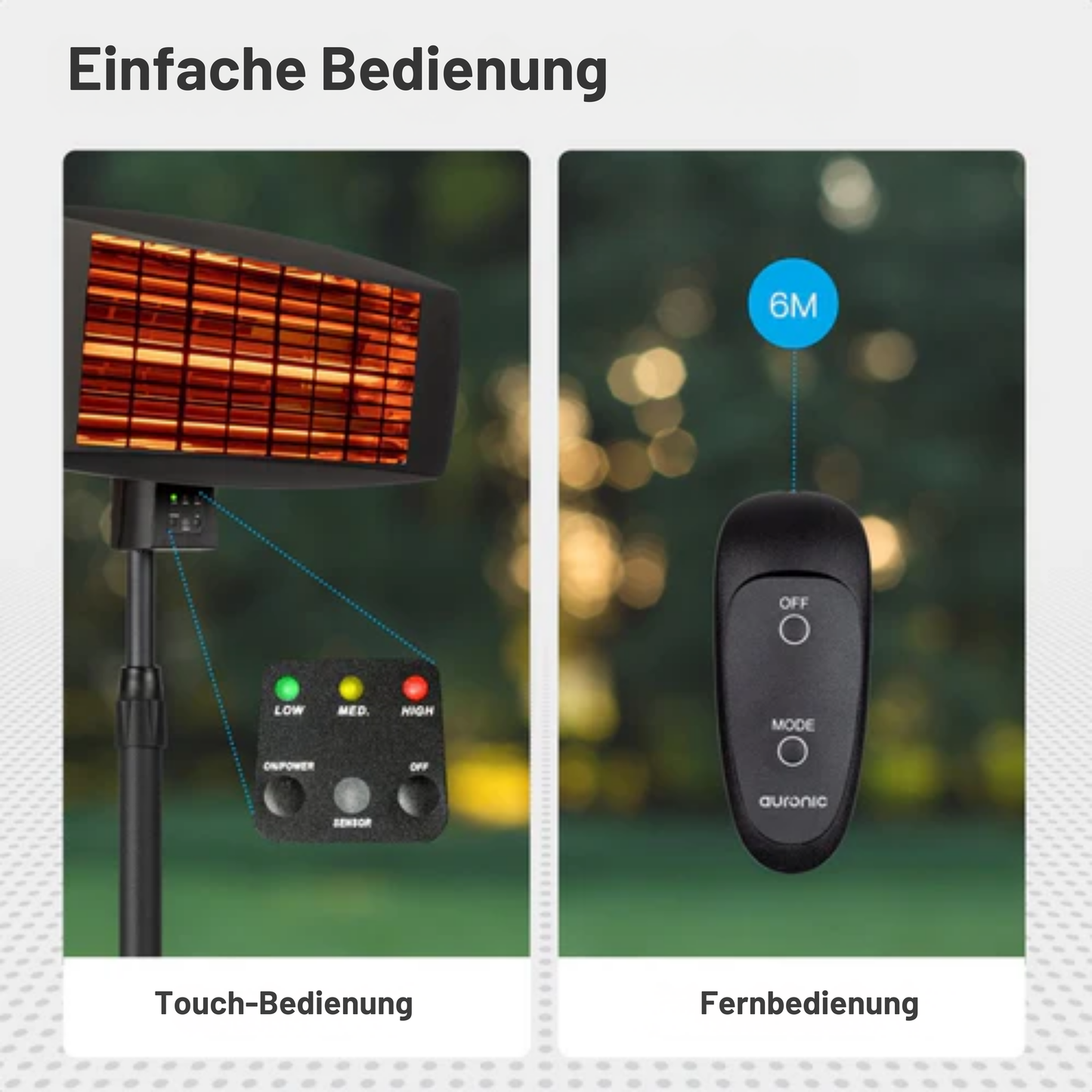Auronic Terrassenheizer - 2000W - Hängeleuchte und Standfuß - Inkl. Fernbedienung - 3 Stufen - Schwarz