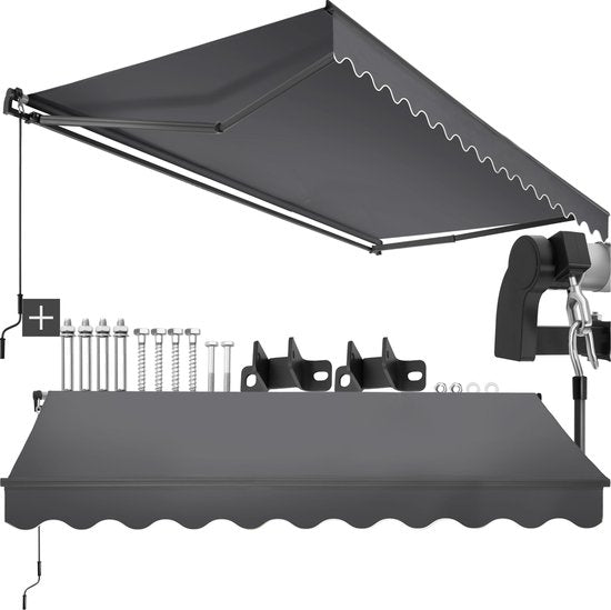tectake® Sonnenschirm mit Gelenkarm - 300 x 250 cm - Markise - Sonnenschutz für Fenster, Balkon, Außenbereich - Wandmontage - Wasser- und UV-beständig - Dunkelgrau
