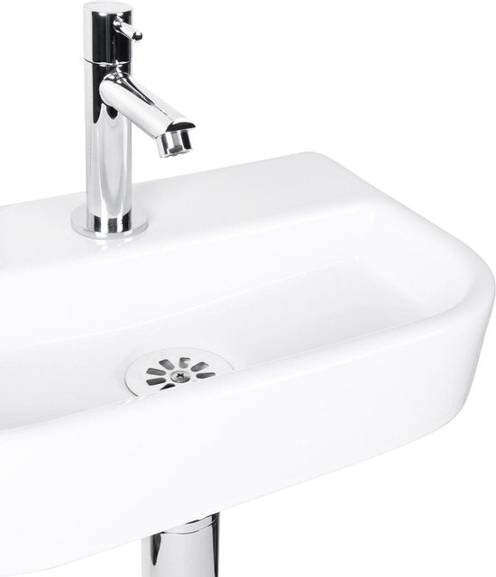 Differnz Oval Small Fountain Set - Spülbecken Naturstein - Schwarz - Gerader Wasserhahn - Chrom - Standard-Griff - 38 x 24 x 8 cm