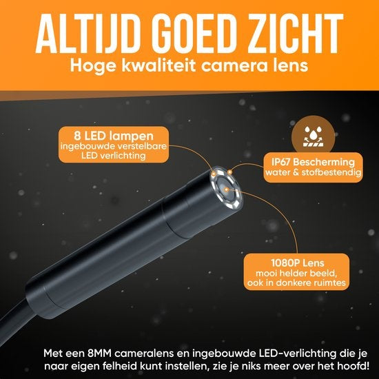 Strex - Inspektionskamera/ Endoskop - 5m Kabel - 4,3-Zoll-LCD-Bildschirm - IP67 Wasserdicht - Inkl. 32gb microSD - Schwarz/Orange