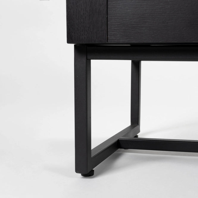 von fonQ TV-Möbel „Cube“ – 150 x 40 x 50 cm – Schwarzer Holzschrank mit Rattan-Geflecht-Details und Metallgestell – Bohemian-Stil