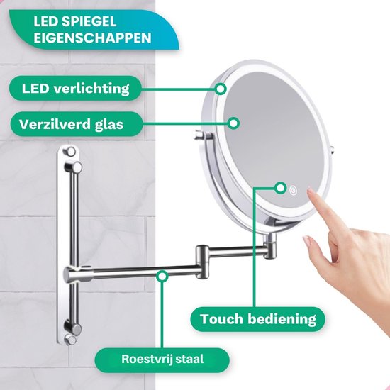 Mirlux Make-up-Spiegel mit Led-Beleuchtung - Wiederaufladbar - 7-fache Vergrößerung - Vergrößerungsspiegel mit Licht - Rasierspiegel - Badezimmerspiegel - Chrom
