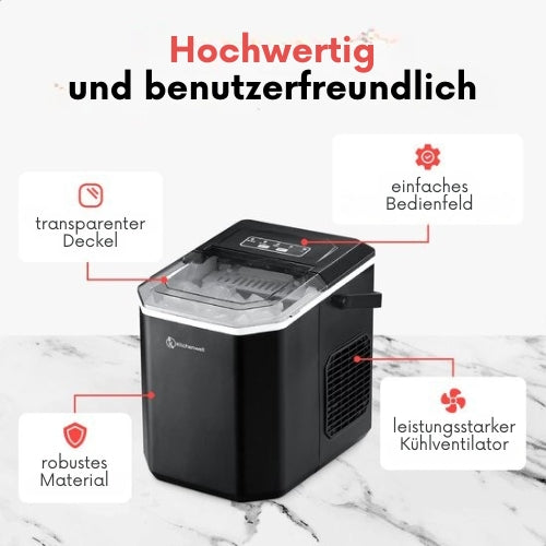 Kitchenwell - Eiswürfelmaschine - 1.3L - 6min - Selbstreinigungsfunktion - Tragbar - Schwarz