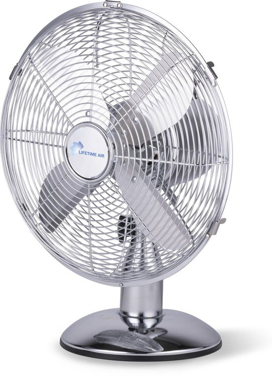 Lifetime Air Fan - Ø30 Cm - Retro - 3 Geschwindigkeiten - Neigbar - Schwenkfunktion - Chrom