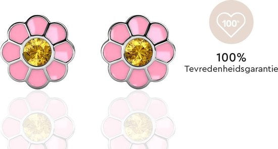 Yolora Kids Pink Floral Earrings - Kalpa Camaka Crystals - 18K Weißgold vergoldet - Kind - Mädchen Ohrstecker Farbe Silber - Schmuck Kinder - Luxus Geschenkbox - Geschenkbox - Geschenkverpackung - Schöne Geschenkverpackung