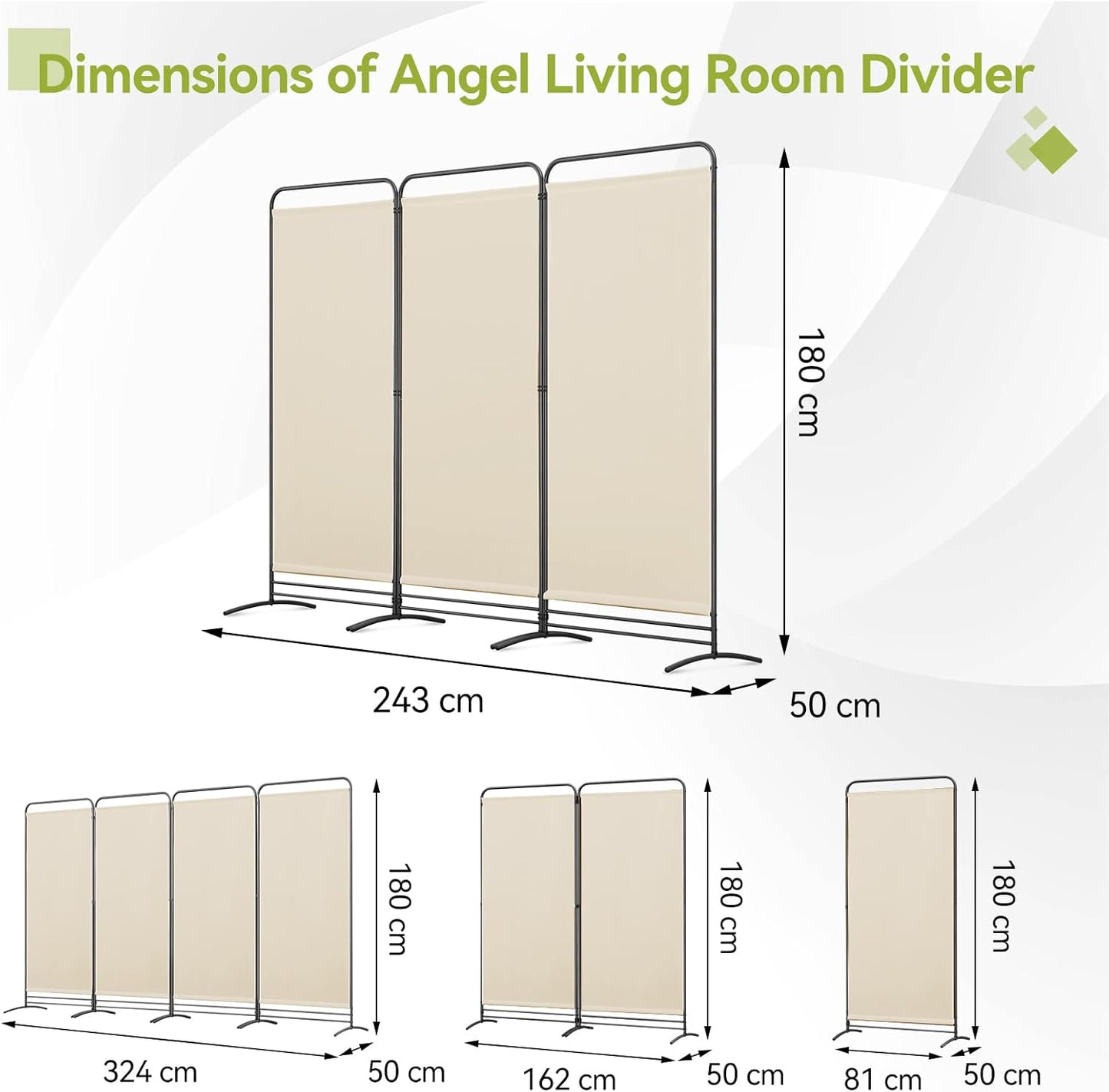 Angel Living Faltwand - 3 Paneele - 243 x 180 cm - Beige