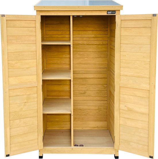 AXI Hugo Aufbewahrungsschrank aus Holz, braun – Gartenschrank mit verzinktem Dach – 3 Einlegeböden und Boden – FSC-zertifiziertes Holz – Magnetverschluss – 85 x 52 x 174 cm