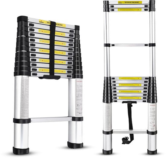 Outbee Teleskopleiter - Teleskop-Klappleiter - 3,8 m Arbeitshöhe - Aluminium
