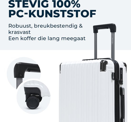 Pathsail - Handgepäck Koffer - PC - Leicht - Inkl. TSA-Schloss & Spinner-Räder - Weiß