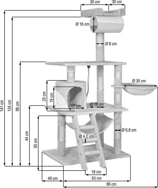 tectake Stokely Kratzbaum - 141 cm - Schwarz/Weiß