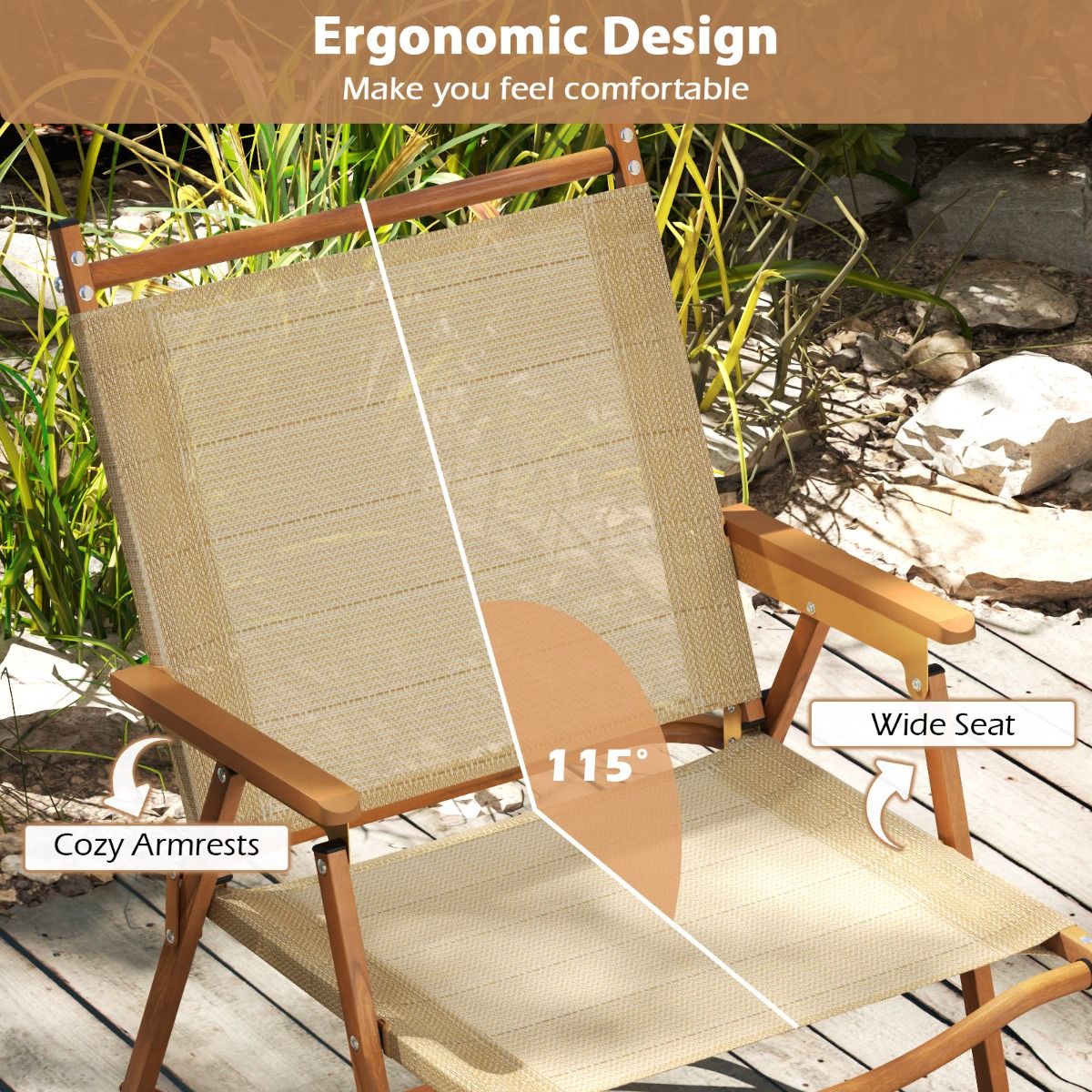 Coast 2er-Set klappbare Campingstühle – Leichter Aluminiumrahmen – Ergonomisches Design – Beige