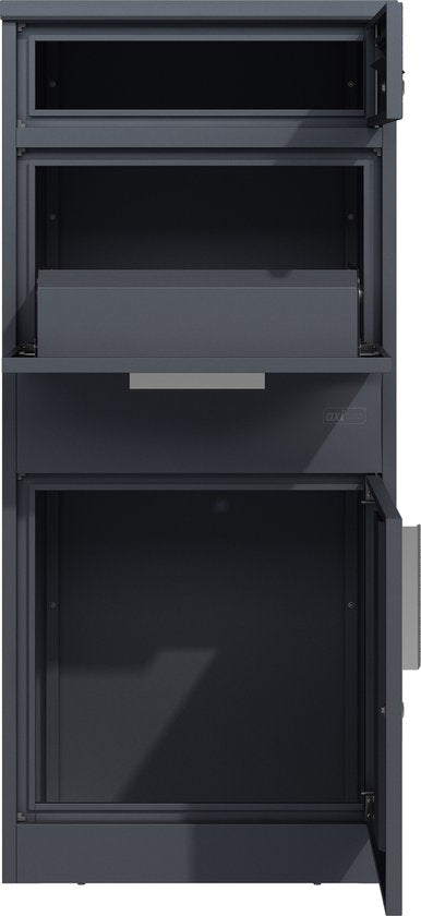 AXI Levi Paketbriefkasten aus Metall, anthrazit/Holzoptik – Paketbox für mehrere Pakete – Inklusive Schloss und separatem Fach für Post – 50,6 x 38,3 x 112 cm