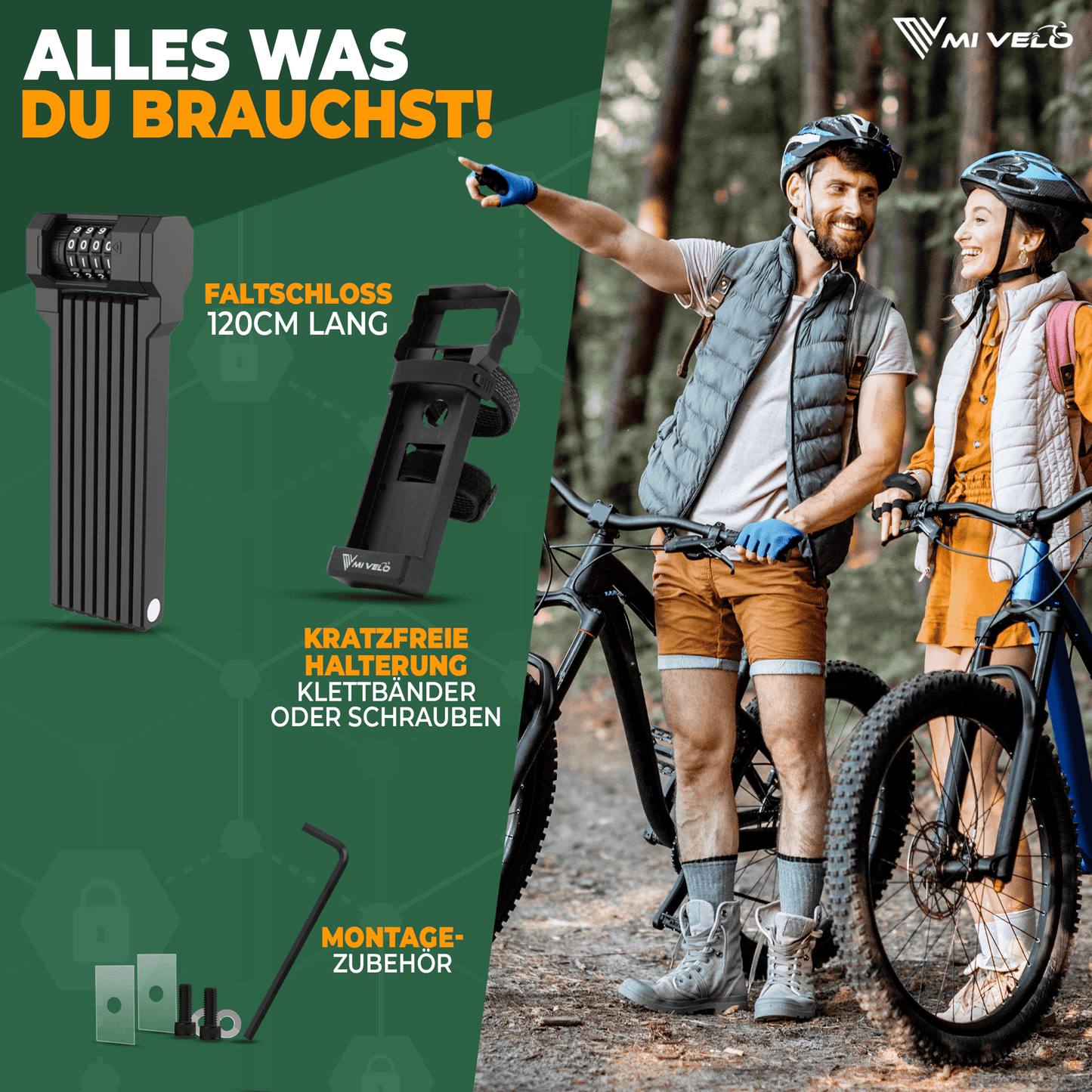 MIVELO - Robustes Fahrradschloss mit Zahlencode – 120 cm lang – Carbonstahl – Wasserfest – 20 x 6 cm – Schwarz