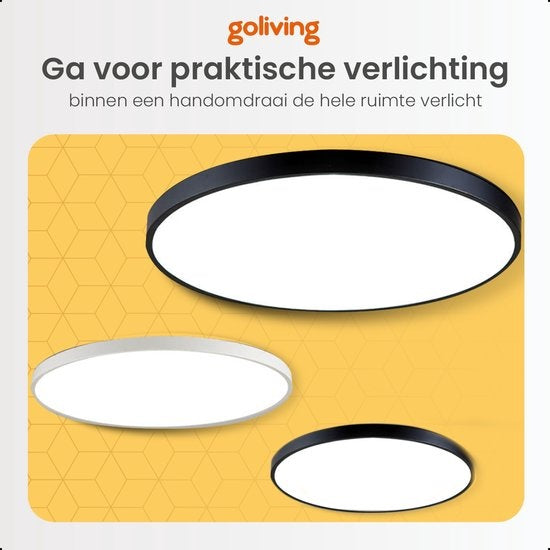Goliving Deckenleuchte - Deckenleuchte - Led - Extra dünn - Warmweißes Licht - Schlafzimmer - Badezimmer - Wohnzimmer - Ã˜ 23cm - Schwarz