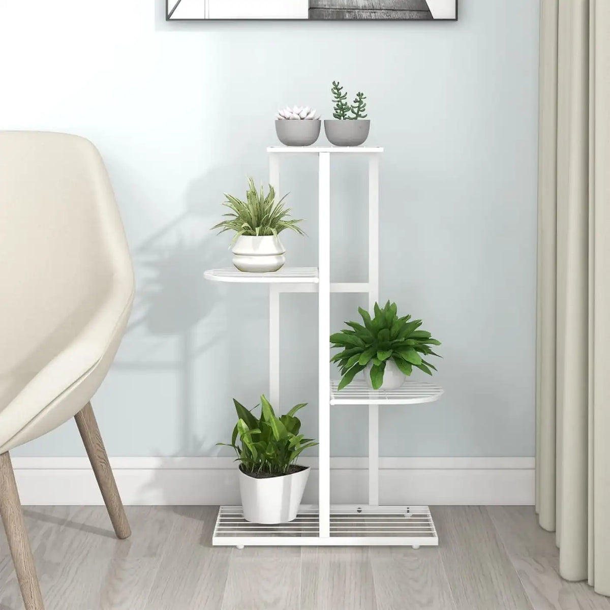 MINGHOU Pflanzenregal, 4-stöckig – Weiß – 22 x 43 x 76 cm – Metall, für drinnen und draußen