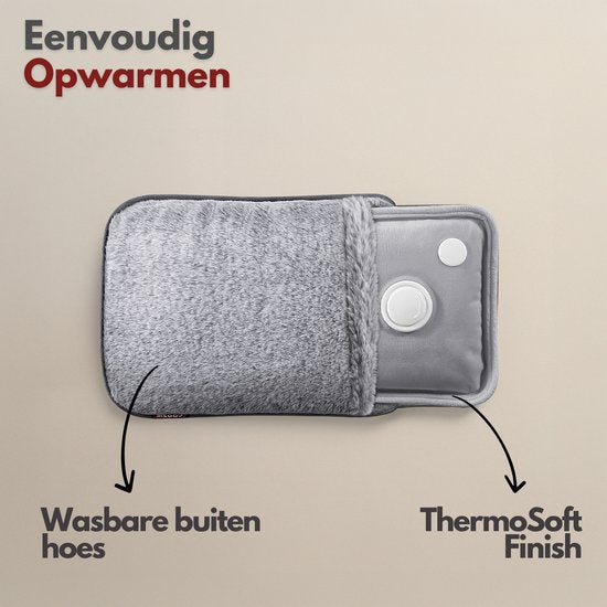 Coozie Elektrische Kanne - 1L - mit ThermoSoft-Hülle aus flauschigem Stoff - Wärmende weiche Heißwasserkanne - Heißwasserkanne - Grau