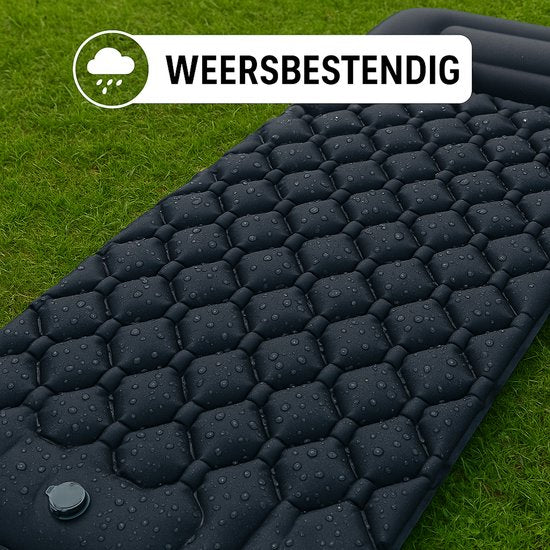 Outbee Schlafmatte selbstaufblasend - Luftmatratze mit integrierter Fußpumpe & Kissen - 1 Person - Selbstaufblasende Schlafmatte - Luftmatratze inkl. Gepäckträger - 195x60x5 cm - Schwarz