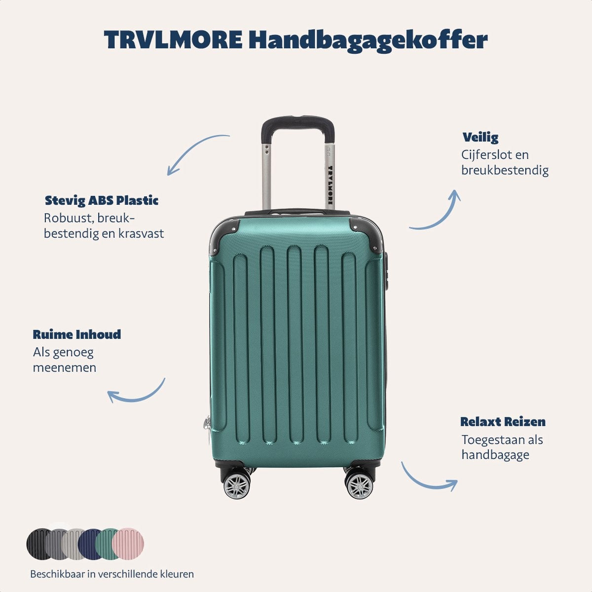 TRVLMORE - Handgepäckkoffer - 54x36x20cm - 38L - Dunkelgrün