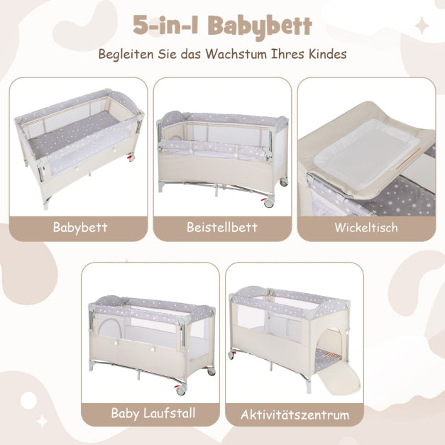 Coast Beistellbett - 5 in 1 - Rollen - Inkl. Matratze - 125 x 65 x 76 cm - Beige