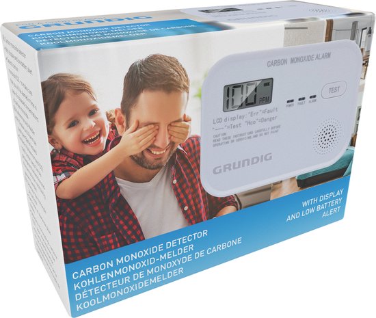 Grundig CO-Melder - Kohlenmonoxid-Melder mit 10-Jahres-Batterie - Co-Meter mit LCD-Display, Alarm bei niedrigem Batteriestand und Sensorfehleralarm - Co2-Melder 85dB Alarm - Wandmontage - Weiß