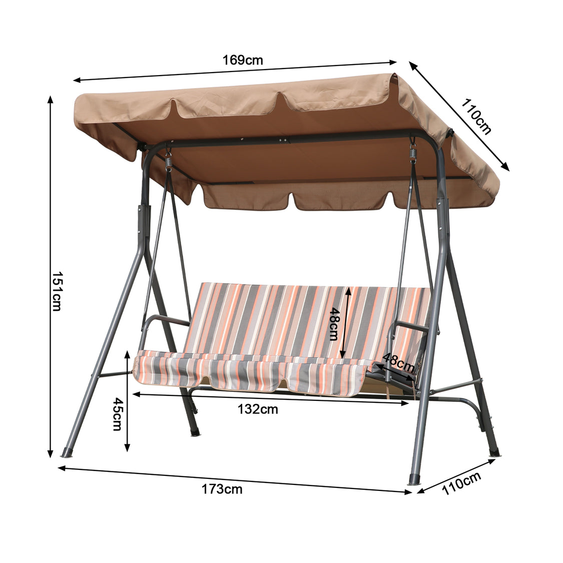 Angel Living 3-Sitzer-Gartenschaukel – mit verstellbarem Sonnendach – Khaki – 169 x 110 x 151 cm