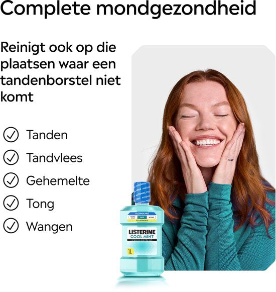 Listerine Cool Mint Mild Mundspülung, mit ätherischen Ölen, gegen Mundgeruch und Zahnbelag, milder Minzgeschmack, 1 l