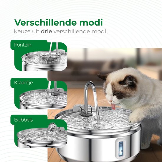 Selectedpets Trinkbrunnen Katze Edelstahl - Katzenbrunnen - Inklusive Filter - 3,2L Fassungsvermögen