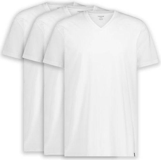 LEBASQ – Davis Herren-T-Shirt – 3er-Pack – mit V-Ausschnitt – extra lang – als Unterhemd geeignet – Weiß – XXL – Baumwolle
