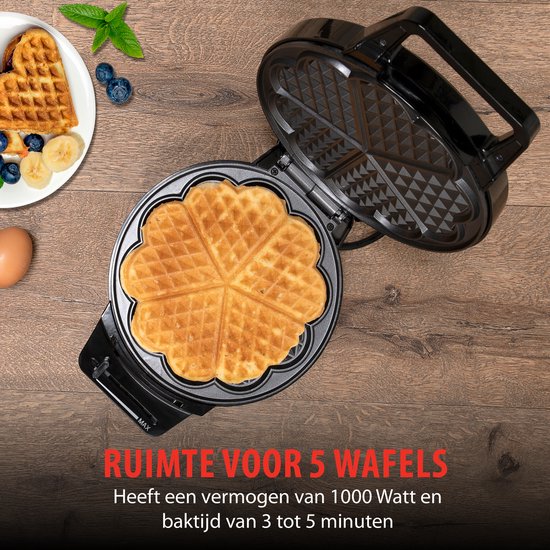 alpina Waffeleisen Herzform - Waffelmaschine - 1000W - Schwarz