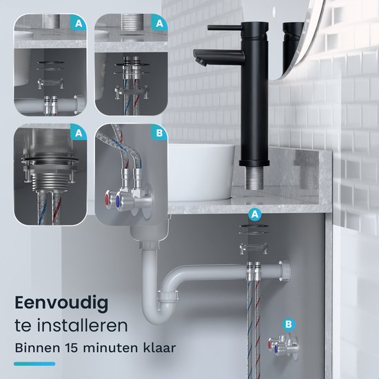Mirlux Waschtischarmatur Schwarz - Waschtischmischer Bad - Waschtischarmatur - Waschtischarmatur / WC-Armatur - Wasserhahn - Kalt- und Warmwasserarmatur - Toilettenarmatur Kalt- und Warmwasser