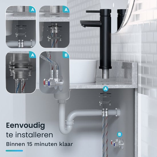 Mirlux Waschtischarmatur Schwarz - Waschtischmischer Bad - Waschtischarmatur - Waschtischarmatur / WC-Armatur - Wasserhahn - Kalt- und Warmwasserarmatur - Toilettenarmatur Kalt- und Warmwasser