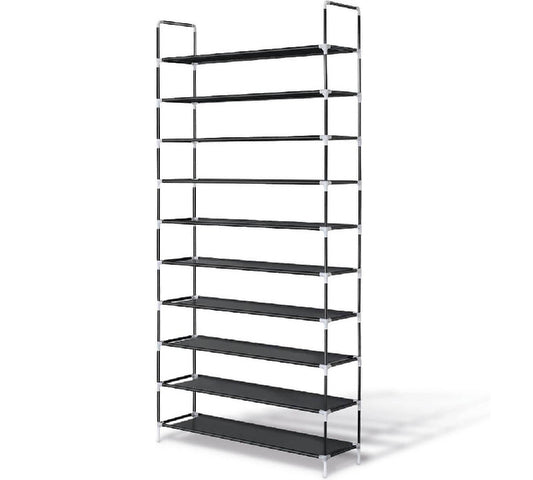 LifeGoods Schuhregal - XXL - 10 Ebenen - 35 bis 40 Paar Schuhe - Schuhschrank - Kunststoff - Schwarz